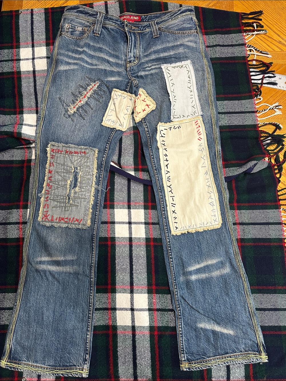 GUESS Jeans Women's 30 Factory Patchwork Distressed Bootcut Jeans 90s / Y2K